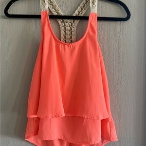 Charlotte Russe Coral Layered Tank Top with Lace Beaded Straps